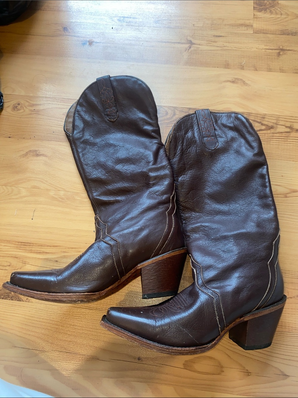 J.B. Dillon Brown Leather Heeled Cowboy Boots